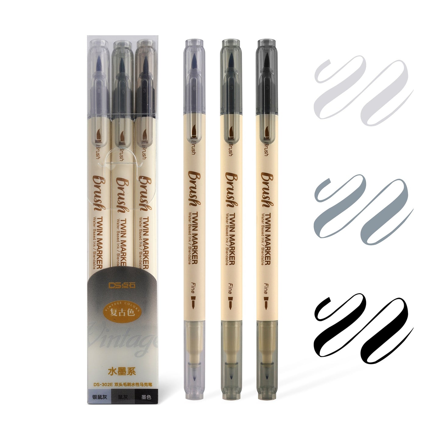 3er-Set Retro-Farb-Brush Marker