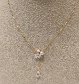 Weiße Muschelperle, Diamantkristall-Anhänger-Halskette