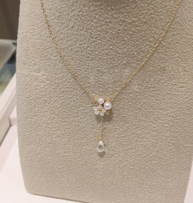 Weiße Muschelperle, Diamantkristall-Anhänger-Halskette