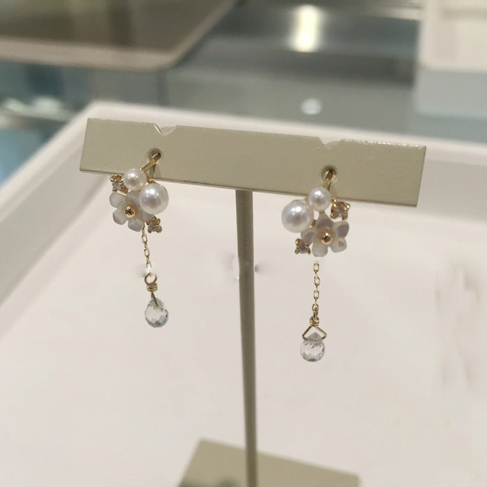 Weiße Muschelperle, Diamantkristall-Anhänger-Halskette