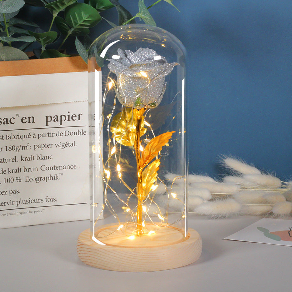 Ewige Rosenblumen LED-Licht in Glasabdeckung