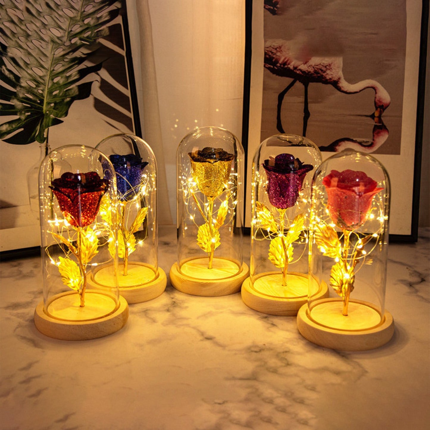 Ewige Rosenblumen LED-Licht in Glasabdeckung