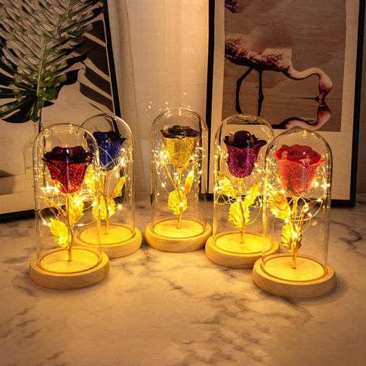 Ewige Rosenblumen LED-Licht in Glasabdeckung