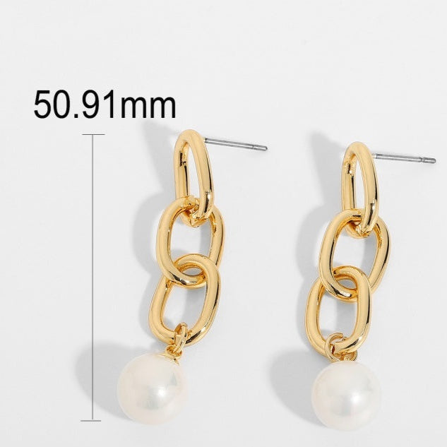 Hängende Baumelnde Ohrringe mit Perle und Zirkonia (Gold)