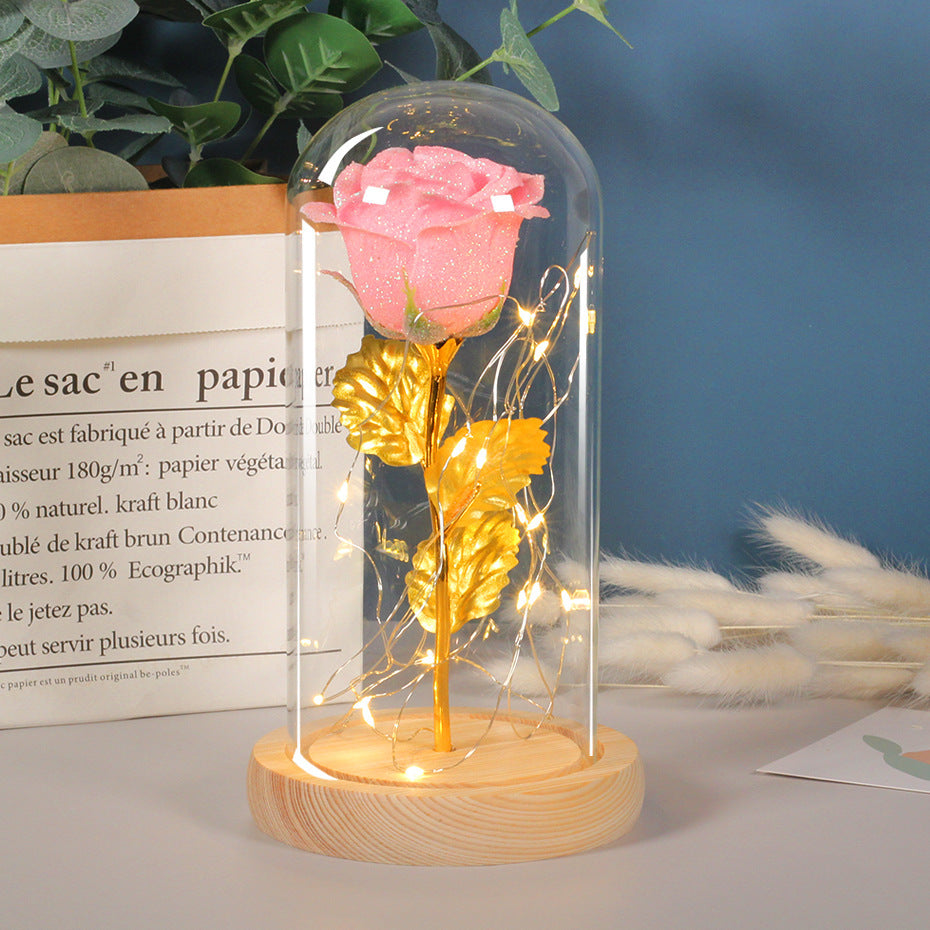 Ewige Rosenblumen LED-Licht in Glasabdeckung