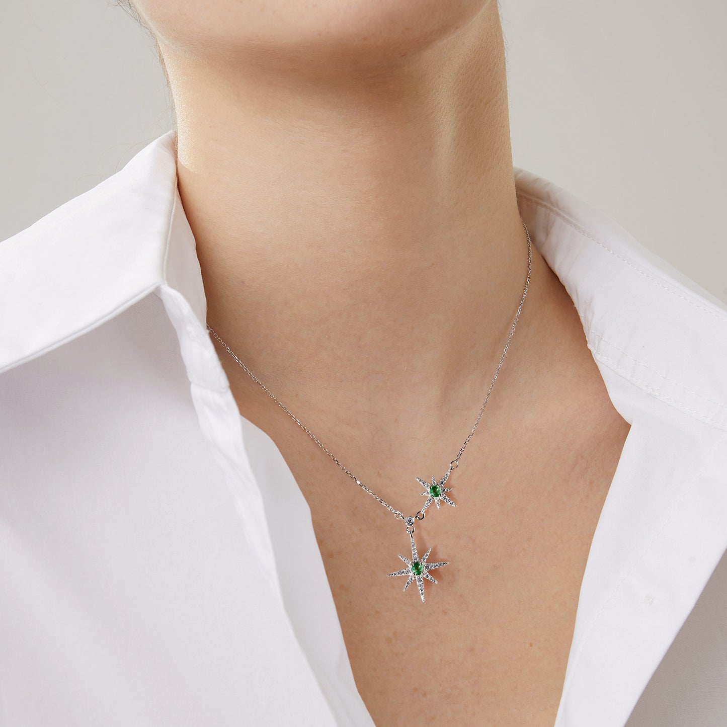 Modetrend Sternenhalskette, feminine Anthrazitkette, S925 Silber