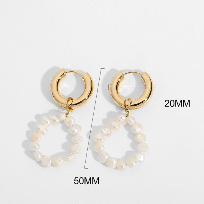 Hängende Baumelnde Ohrringe mit Perle und Zirkonia (Gold)